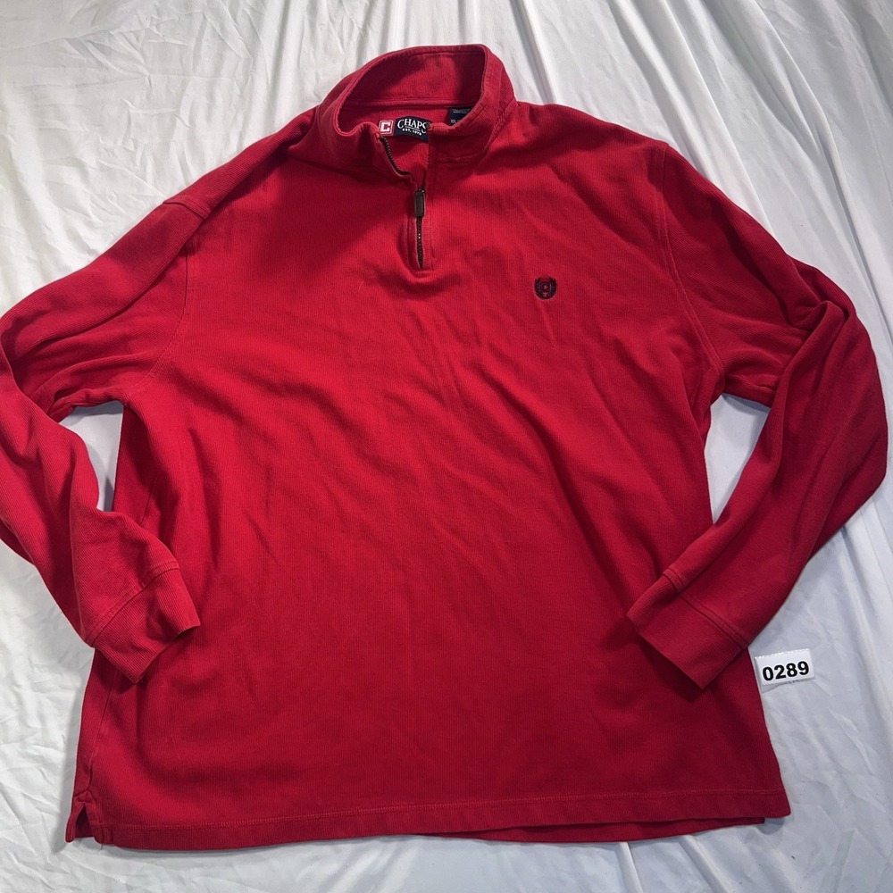 Chaps XXL Mens 1/4 Zip Pullover Red Long Sleeve w/ Blue Logo 100% Cotton